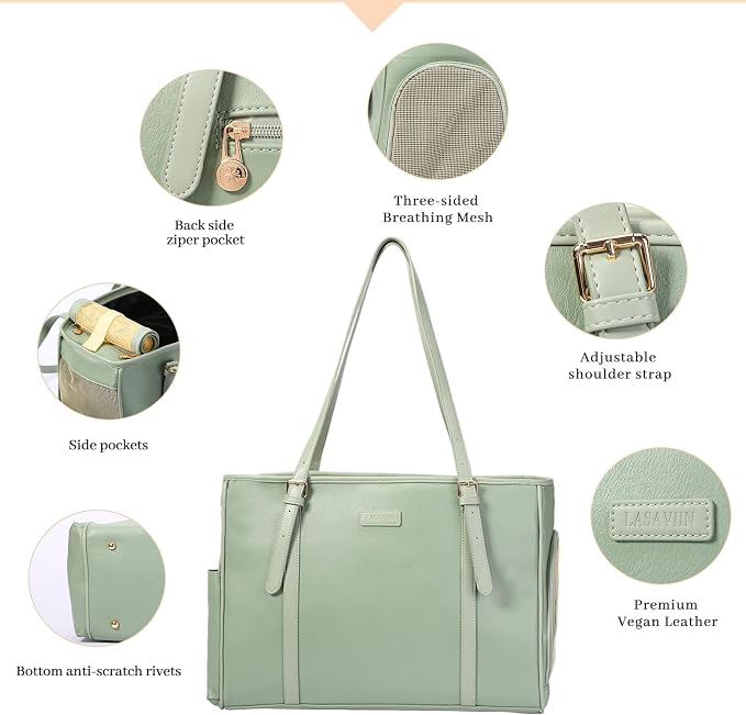 Lasaviin Fashion Dog Purse Pet Carrier Leather Bag for Small Dogs Cats Puppy, Portable Tote Bag Airline Approved Soft-Sided Carriers (Green)