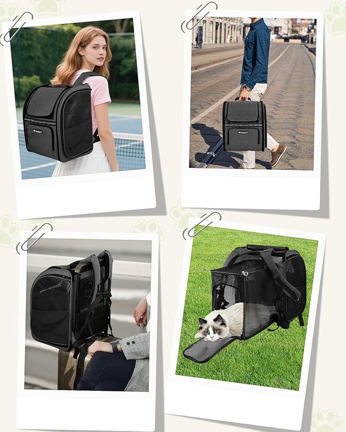 Expandable Cat Carrier Backpacks with Breathable Mesh, Pet Carrier Backpack for Cats Small Dogs Puppies Up to 20 Lbs, Dog Carrier Backpack Great for Travel/Hiking/Camping/Outdoor-Dark Grey