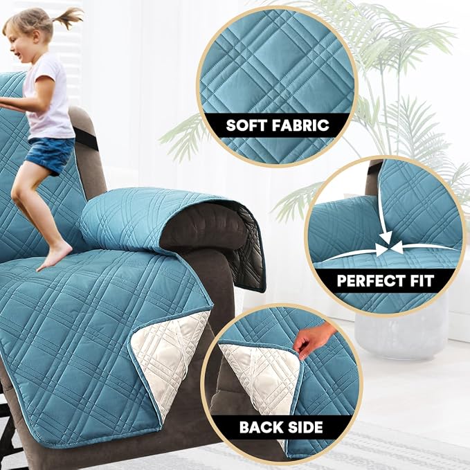 Recliner Cover 100% Waterproof Couch Cover Sofa Cover for Living Room Water Resistant Furniture Protector with Elastic Straps for Pets Dog(Recliner28,Smoke Blue)
