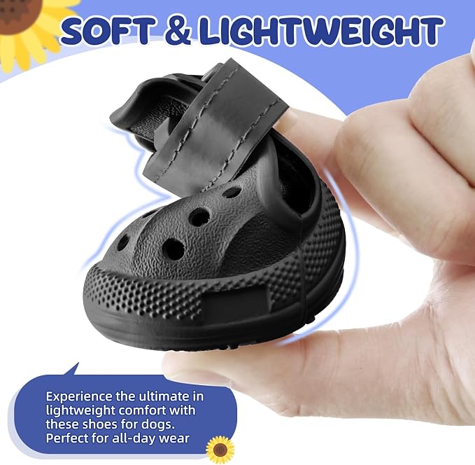 Nasjac Dog Shoes for Hot Pavement - Breathable Dog Sandals with Non Slip Soles & Reflective Straps, Easy ON & Off, Easy-Clean Summer Outdoor Pet Boots for Small Medium Large Dogs, Black, 5
