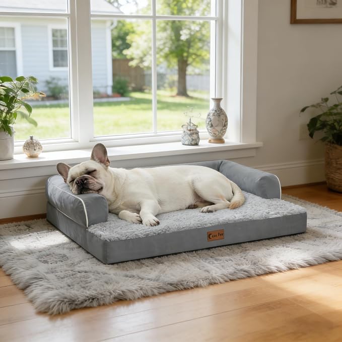 Waterproof Orthopedic Dog Bed for Extra Large Dogs, 48x30in, Grey | Orthopedic Foam Eases Joint Pressure, Bolsters Supports Head And Neck, Washable Pet Beds, Removable Cover, Non-Slip Bottom