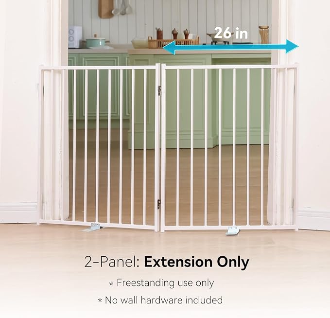 No Pawblems Full Metal Dog Gate Extension, 30" Tall Foldable Panels | Foldable Dog Fence & Pet Gate Extension for Deck/Stairs, Indoor/Outdoor, 52" Wide, 2 Panels, White