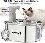 Cat Water Fountain Stainless Steel,Wireless,Battery Operated,2.6L,4Filters | cat fountain,cordless,water fountain for cats,outdoor,rechargeable,indoor,motion sensor,metal,auto,outside,battery powered