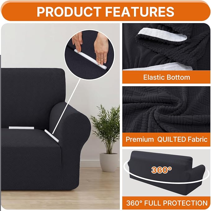 XINEAGE Stretch 2 Seater Slipcover, Non-Slip Pet Couch Cover,Dark Gray | Washable Furniture Protector, Elastic Bottom, Dogs & Cats Friendly, Scratch-resistant, Fast Setup, High Elasticity