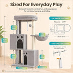 Small Cat Tree Tower for Indoor Cats, 40 in Medium Cat Bed Scratching Posts | Multi Level Compact Kitty Kitten Houses Climbing Trees Stands with 2 Condos Sisal Post Perch Platform Hammock Plush Toy Balls