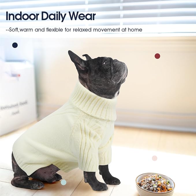 IECOii XXL Dog Sweater,Thermal Knit Big Dog Sweater with Sleeve,Pet Turtleneck Doggy Sweatshirt for Extra Large Dogs Boy Girl,Stretchy Large Dogs Cold Weather Outfit Pitbull Clothes,(White,XXL)