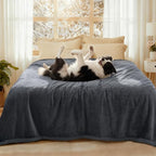 Luciphia Waterproof Bed Blanket Washable, Soft Sherpa Fleece Puppy Reversible Throw Blankets for Medium Large Dog Cat, Furniture Cover Protector Couch Bed from Liquid Pee and Pet Fur, Grey,85" x 57"