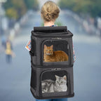 2-in-1 Double Pet Carrier Backpack for Small Cats & Dogs, Black | Portable Pet Travel Carrier with Super Ventilated Design, Ideal for Hiking, Camping and Outdoor Adventures
