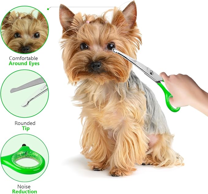 Rounded dog grooming scissors Professional - Sharp Stainless Steel Blades with Colorful Handles, Safe - Easy, Long Lasting grooming scissors for dogs at home (Curved Scissors)