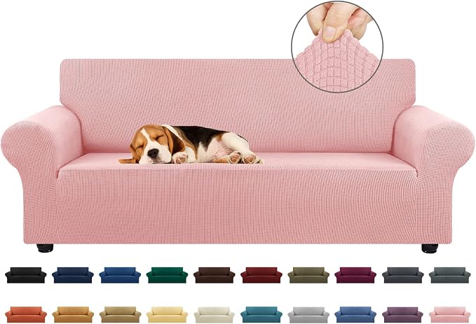 Stretch Couch Covers for Sofa, 3 Cushion Couch Slipcover,Dusty Pink | 1-Piece Washable Sofa Cover Pet Friendly(78"-94") Furniture Protector Soft Jacquard, Elastic Bottom for Dogs & Kids