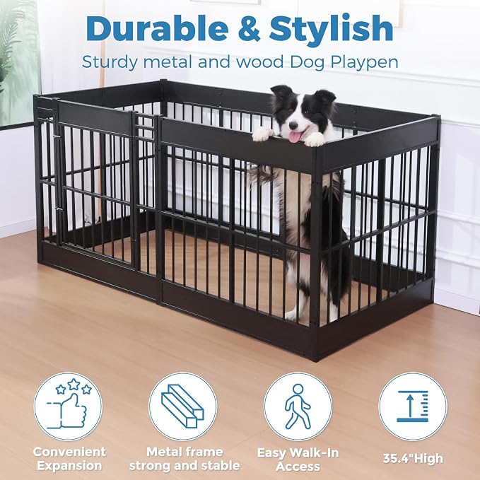 Dog Playpen, 35.4" Height Dog Pen Indoor, Heavy Duty, Safe and Sturdy, Furniture Style Puppy Pen