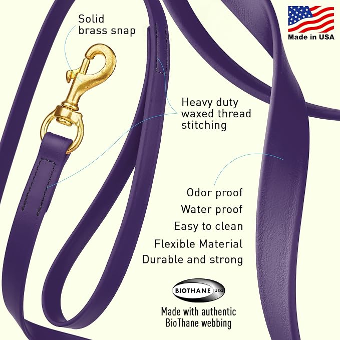 Viper Biothane K9 Working Dog Leash Waterproof Lead for Tracking Training Schutzhund Odor-Proof Long Line with Solid Brass Snap for Puppy Medium and Large Dogs, 15ft Violet Purple