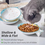 Ceramic Cute Fish Shaped Cat Food Bowl Set, Pink/Yellow, 2 Pack | Shallow Wide Flat, Whisker Friendly, Nonslip, for Dry and Wet Food, for Indoor Cats