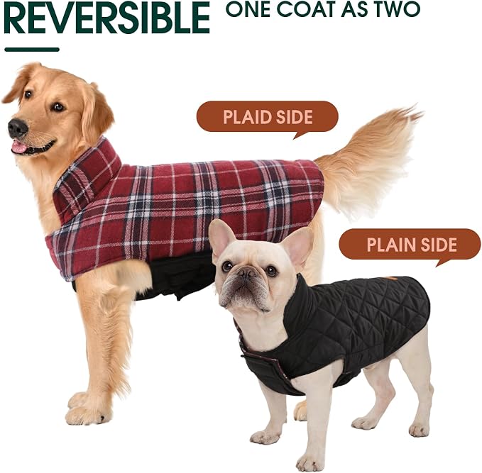 Kuoser Warm Dog Coat, Waterproof Dog Jacket for Extra Large Dogs, Red 3XL | Adjustable Durable XXXL Doggie Winter Coat Reversible Puppy Cold Weather Apparel for Large Breed