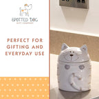 SPOTTED DOG GIFT COMPANY Ceramic Jar with Lid for Countertop, Cat Treat Container, Cute Decorative Kitchen Storage Jar for Tea Coffee Sugar, Gifts for People Who Love Cats, White 16oz