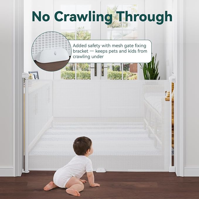 Babepai Retractable Baby Gates for Stairs, Retractable Dog Gate for Indoor/Outdoor Use | Child Gates for Doorways, Deck, Porch, Hallways, Patio (White, 72" Wide 34" Height)