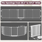 127.5" Wide Configurable Baby Gate for Fireplace Christmas Tree | Extra Wide Child Gate for Large Openings with Anti-Trip Pedal, Long Kid Gate for Dog Pet, 28'' Tall 5 Metal Panels White