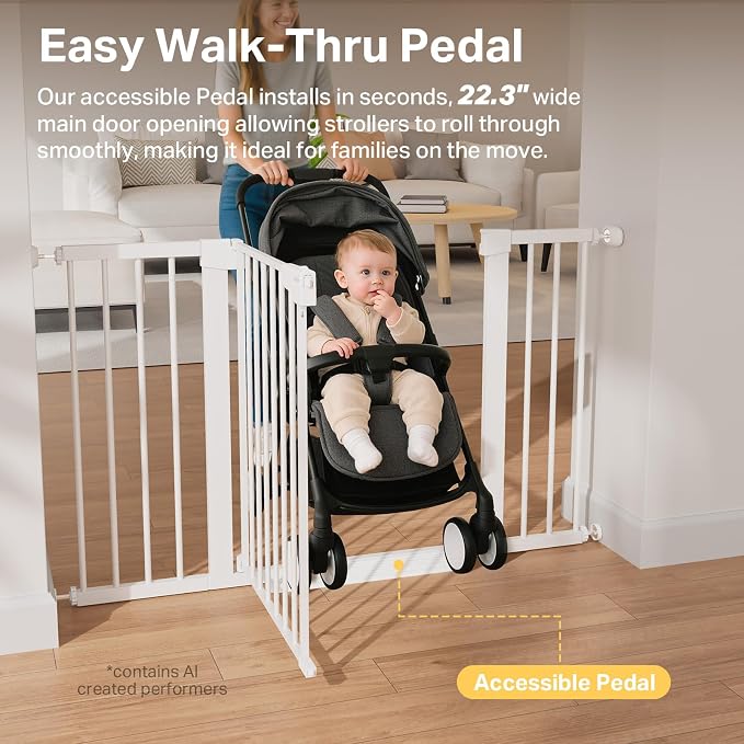 Cumbor 29.7-51.5 in Extra Wide Baby Gate for Stairs, Dog Gate Indoor White | Mom's Choice Awards Winner, Auto Close with Double Lock, One-Hand Open Child Gate for Toddlers & Pets, Pressure Mounted