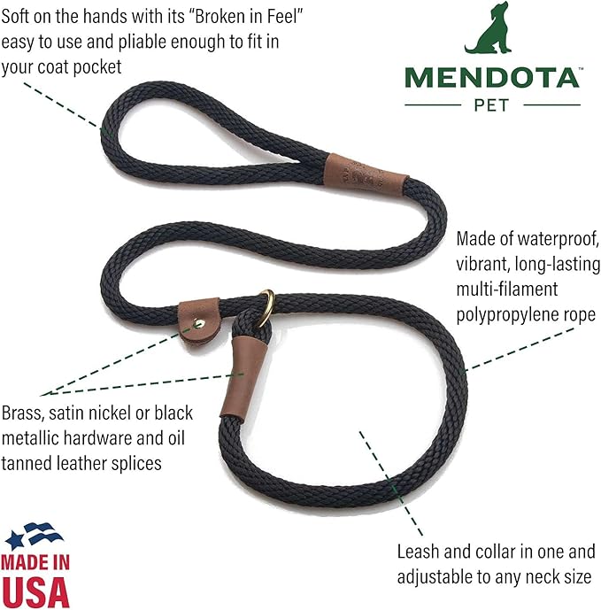 Mendota Pet Slip Leash - Dog Lead and Collar Combo - Made in The USA - Amethyst, 1/2 in x 4 ft - for Large Breeds