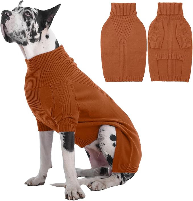 IECOii Great Dane Sweater,5XL Extra Large Sweater for Giant Breed Dogs in Winter,Turtleneck Cold Weather Knit Clothes,Machine Washable,Elastic Pullover for Saint Bernard,Mastiff (Caramel,XXXXXL)