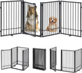Metal Freestanding Dog Gate with Door, Extra Wide 81", 31" Height Foldable Dog Gates for Doorways, Tall Pet Fence Indoor Pet Gates, 4 Panels Pet Barrier for Stairs Hallways, Black