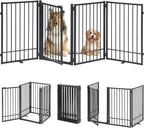Metal Freestanding Dog Gate with Door, Extra Wide 81", 31" Height Foldable Dog Gates for Doorways, Tall Pet Fence Indoor Pet Gates, 4 Panels Pet Barrier for Stairs Hallways, Black