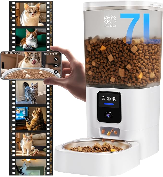 Frienhund Automatic Cat Feeder with 2K Camera: 5G WiFi Automatic Dog Feeder with Night Vision,Cat Food Dispenser with 7L Large Food Storage Container for Multiple Pet,Detachable for Easy Clean -29 Cup