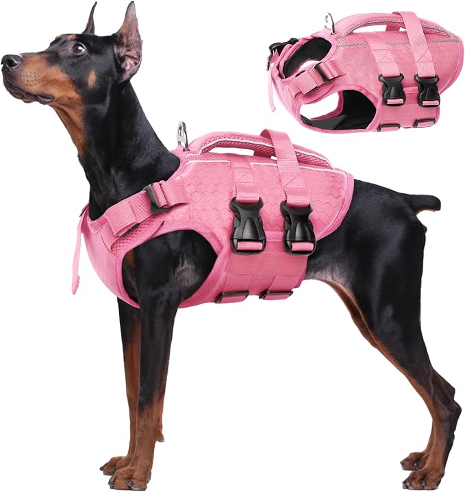 Kuoser Dog Life Jacket, High Flotation Reflective Dog Life Vest, Pink, XXL | Adjustable Dog Lifejackets for Small Medium Large Dogs, Lifevest with Rescue Handle for Swimming, Boating, Lake, Beach & Pool