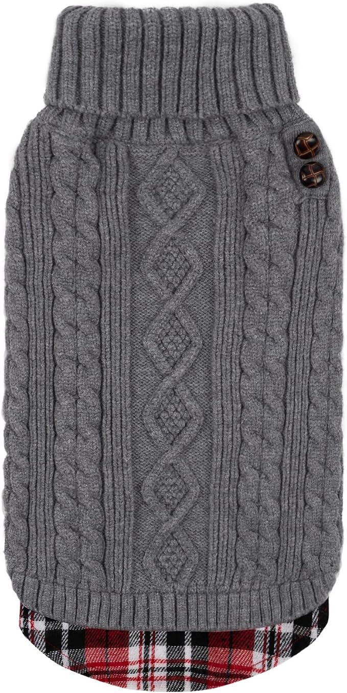 KYEESE Dog Sweater Turtleneck Thick Knit Pullover for Cold Weather | Stretchy Fit, Lightweight & Warm, Cozy Knit Comfort, Classic Plaid Design, Gentle on Sensitive Skin, Comfortable Daily Wear