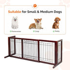 Bonnlo Free Standing Dog Gate, 37" - 68" Wide Pet Gate for Fireplace Stairs Doorways, Wooden Adjustable Pet Fence Indoor, Christmas Tree Gate (Cherry)