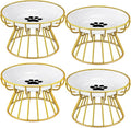 Roshtia 4 Sets Elevated Cat Bowls Ceramic Raised Cat Food Bowls with Metal Stand Dishwasher Safe Dishes Non Slip Elevated Food Plate(Gold,Paw)
