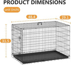 FDW Dog Crate 48-Inch Dog Cage Foldable Metal Kennel with Leakproof Tray Foldable Design Indoor Outdoor Use for XL Large Dogs,Dark Black