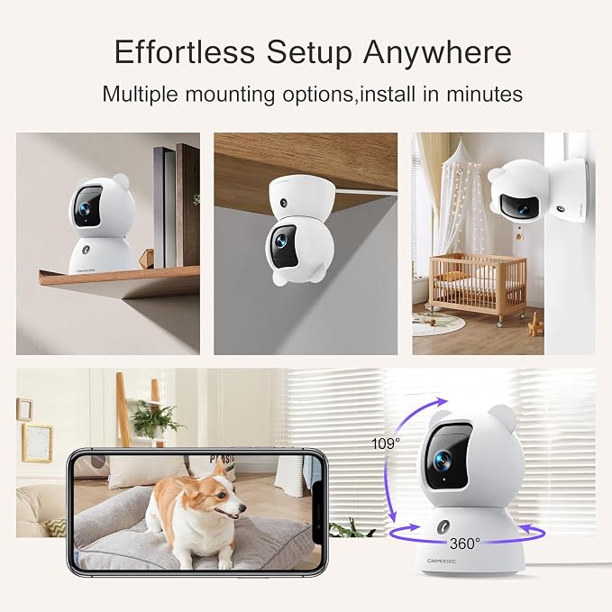 2.5K Indoor Security Camera 4pack, Free AI Person/Pet/Cry Detection, 4MP Baby/Dog/Cat/Pet Camera with Phone App, Pan Tilt WiFi, Night Vision, Full Duplex Audio for Home Security