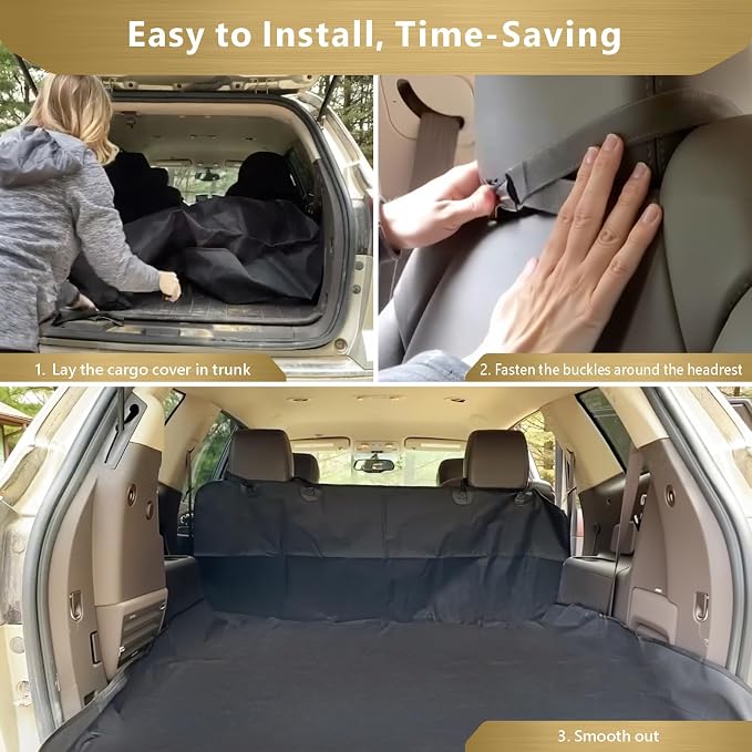 Veckle SUV Cargo Liner for Dogs - Trunk Cover with Bumper Flap Protector | Water Resistant Pet Cargo Cover, Low-Profile Padded Mat, Dog Car Seat Cover Prevents Scratches Pet Hair Mud Dirt