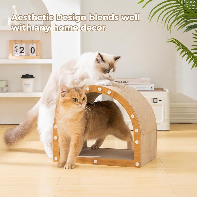 Avont Cardboard Cat Scratcher House, Kitten Tunnel & Scratching Pad | Modern Scratch Pad for Indoor Cats, Durable Corrugated Cardboard Scratcher for kitty