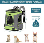 Petsfit Pet Backpack Carrier Easy-Fit Dog Travel Backpack Carrier for Hiking Walking Cycling Suitable for Small Medium Dogs Cats and Rabbits up to 22 Pounds, Green | 13.5 x 12.5 x 17.5 in; reinforced frame, 600D Oxford, 4 mesh panels, lockable zippers,...