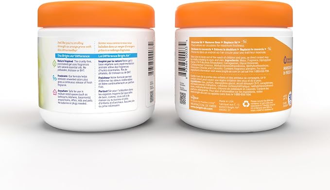 Bright Air 14 oz. Super Odor Eliminator, For Medium-Size Spaces, Mandarin Orange and Fresh Lemon Scent, Case of 6, Air Freshener, Natural Essential Oils, Lasts Up to 90 Days Each