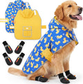 Dog Raincoat and Shoes for Weighing 20-38lbs, Spring Summer Waterproof Dogs Boots & Paw Protectors, Adjustable Pet Poncho with Leash Hole for Large Medium Small Dogs, Yellow(Double Side)