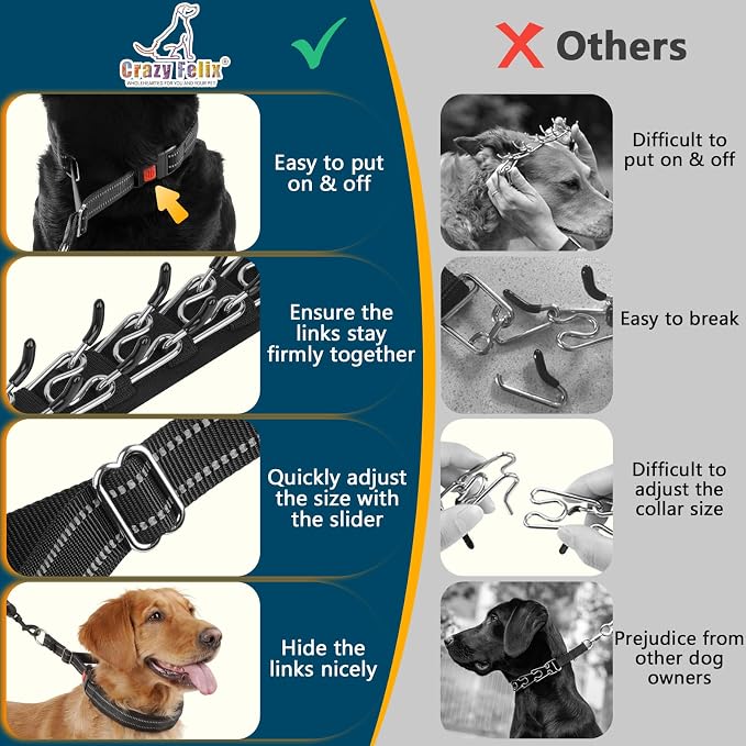 Crazy Felix No Pull Martingale Collar for Large Medium Small Dogs to Train | Walking Collar with Buckle Anti Pull, Fit Pitbull German Shepherd Doberman, Reflective (Black, L-Neck 17-19.25", 1.5" Wide)