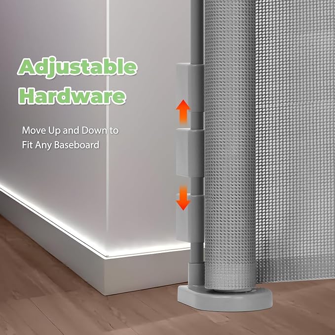 Reinforced 37" Tall x 155" Extra Wide Retractable Baby Gate, Indoor/Outdoor | Retractable Dog Gate for Large Openings, Space-Saving, Easy to Use, Scratch-Resistant Mesh, Safety Lock, Easy Install, Gray