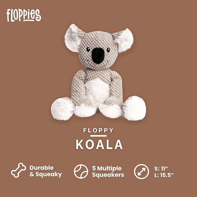 fabdog Floppies Plush Dog Toy - Cute & Durable Squeaky Dog Toys - Best Squeak Toy for Puppies and All Breeds | Ideal Pet Gift| Small Koala