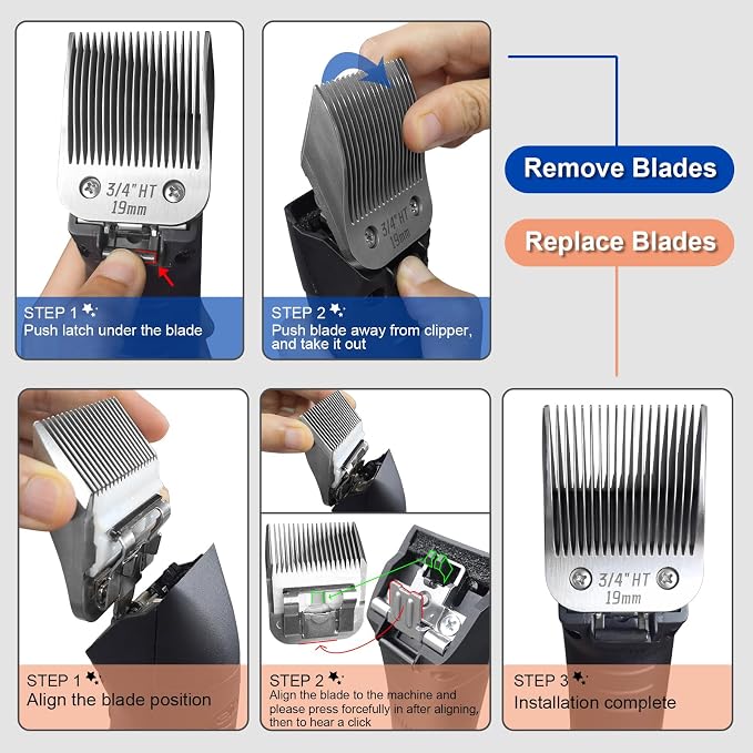 3/4" HT Pet Dog Grooming Detachable Blades, 3/4" (19mm) | Compatible with Andis, Compatible with Oster A5, Compatible with Wahl KM10 Clippers, Cut Length 3/4" (19mm)
