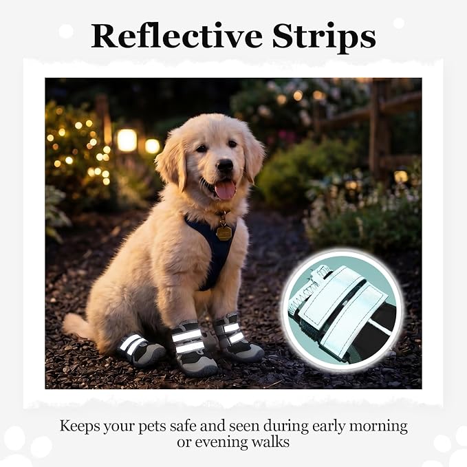 Allroaring 4PCS Anti-Slip Dog Boots,Dog Shoes for Hot Pavement Black-5 | Non-Slip Rubber Sole, Durable Reflective Straps, Paw Protector for Snow & Hot Pavement, for Medium Large Dogs – Pink/Black