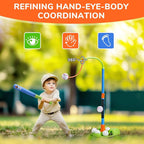JoyCat 3-in-1 T Ball Set for Kids 3-5,Toddler Baseball Set-T Ball Stand,Hanging Tee,Auto Launcher,6 Balls-Adjustable Height Sports&Outdoor/Indoor Toys for 3 4 5 6 7 8 Year Old Boy Girl Birthday Gift | Adjustable stand switches among tee, hanging-ball a...