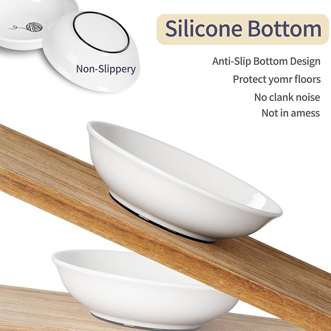 Non-Slip Cat Food Bowls, 6 Pack Whisker-Friendly Ceramic Bowls | 5.6-Inch Wide Shallow Bowl, Silicone Base, Food-Safe Ceramic, Dishwasher & Microwave Safe, Easy Clean