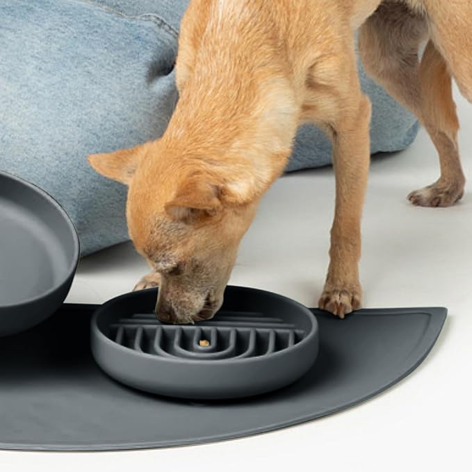 Slow Feeder Dog Bowls - Small Size Silicone Slow Eating Dog Bowl for Puppies & Dogs with Suction Cup -Dishwasher-Safe,Lick Mat Design,Reduces Gulping, for All Breeds, 6”x1.25”- Charcoal