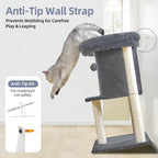 Cat Tree Tower Scratching Post for Indoor Large Adult Cats with Perch Bed | 28in Tall Small Cat Trees House with Big Perch, Condo, Toy Balls, Modern Kitten Climbing Furniture Platform, Dark Gray