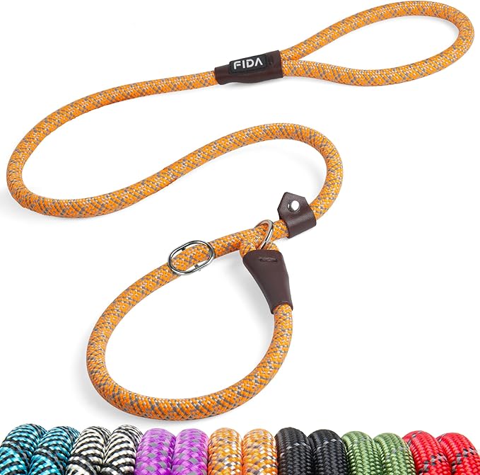 Fida Slip Leads for Dogs, 4 FT x 1/2" Dog Leash Heavy Duty Comfortable Strong Rope Lead for Large, Medium Dogs, No Pull Pet Training Leash with Highly Reflective,Orange