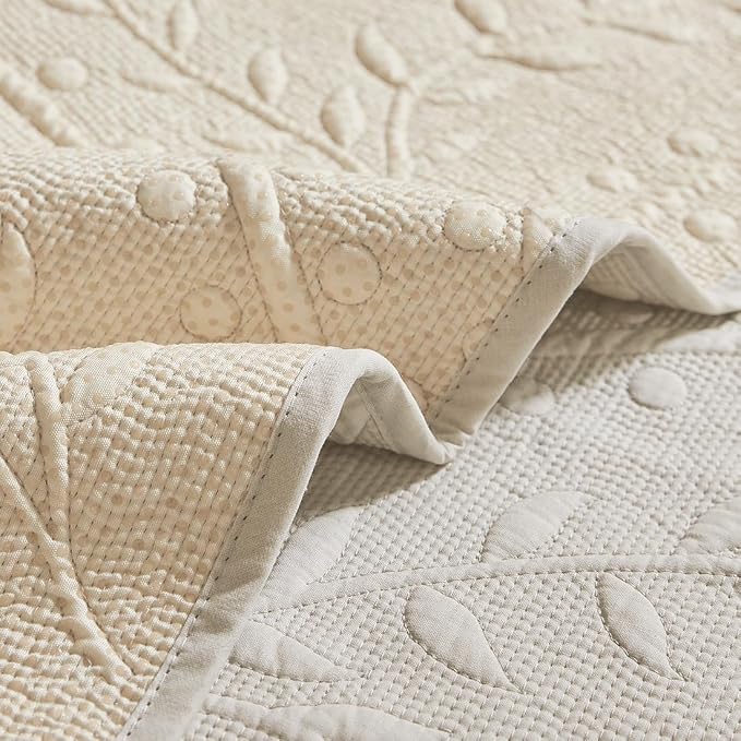 Leaf Floral Cotton Quilted Dog Couch Cover for Sofa Farmhouse Rustic Embroidered Sectional Couch Cover Soft Anti-Slip Sofa Slipcover Furniture Protector for Kids, Pets (Beige,36"x70")