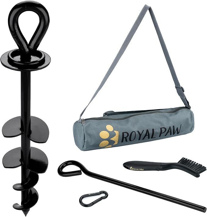 ROYAL-PAW Dog Tie Out Stake - for Large Dogs up to 210 lbs - Heavy Duty Dog Stake for Yard, Beach & Camping Outside - Best in Ground Anchor for a Dog Cable, Leash, Lead Tether (1, Midnight Black)